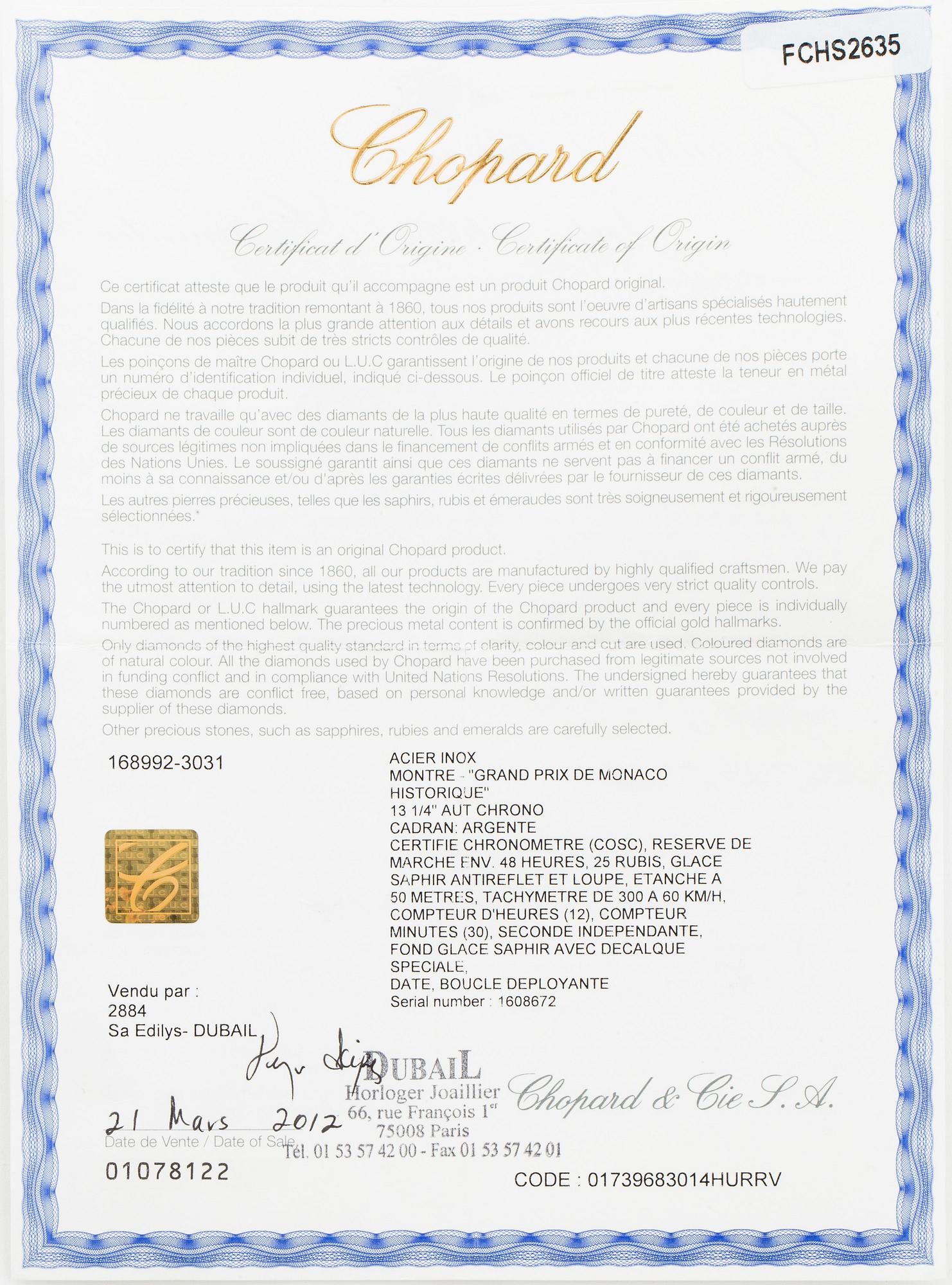 CHOPARD, Mille Miglia, Grand Prix de Monaco, Chronometer, "Tachometer", chonograph, wristwatch, 44 mm.