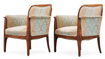 A pair of Alfred Grenander Art Nouveau mahogany armchairs, Germany ca 1909.