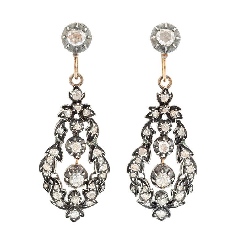 A pair of 19th century silver earrings set with rose-cut diamonds.