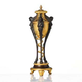 A French gilt and patinated bronze Empire-style brûle-parfum, later part 19th century.