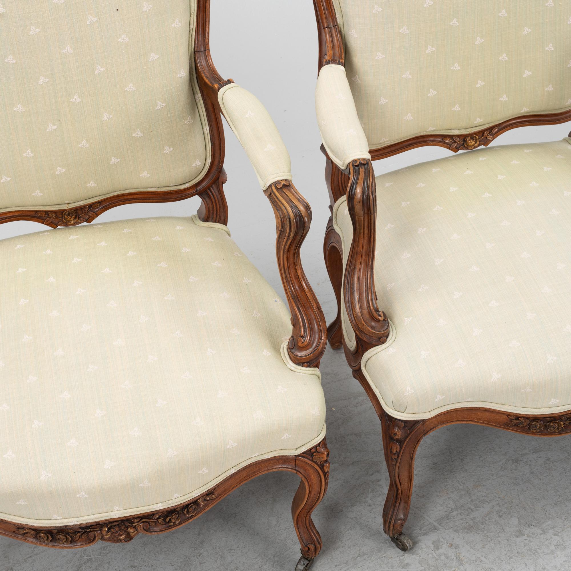 Pair of armchairs, Louis XV style, 20th century.