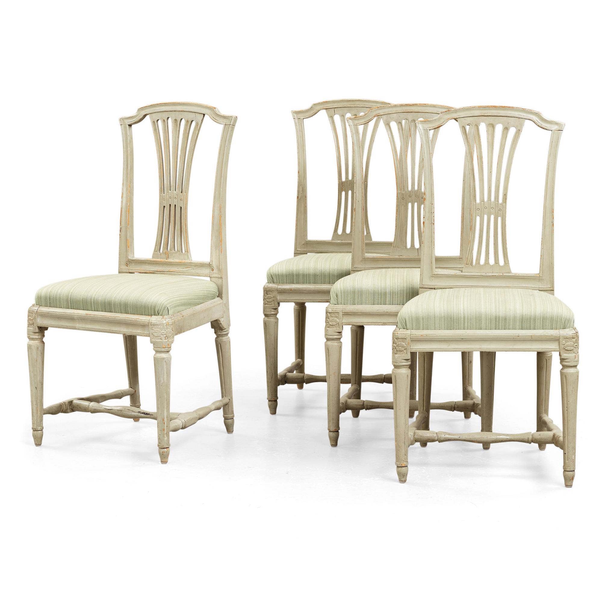 STOLAR, fyra stycken, av Johan Hammarström (mästare i Stockholm 1794-1812), sengustavianska.