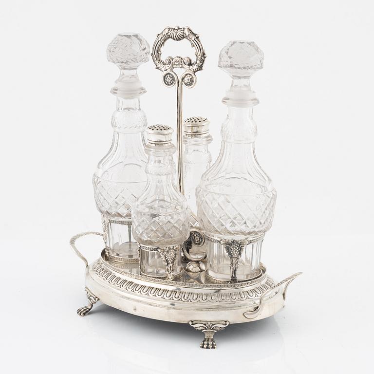 Anders Lundqvist, bordssurtout, silver och glas, empire, Stockholm 1829.