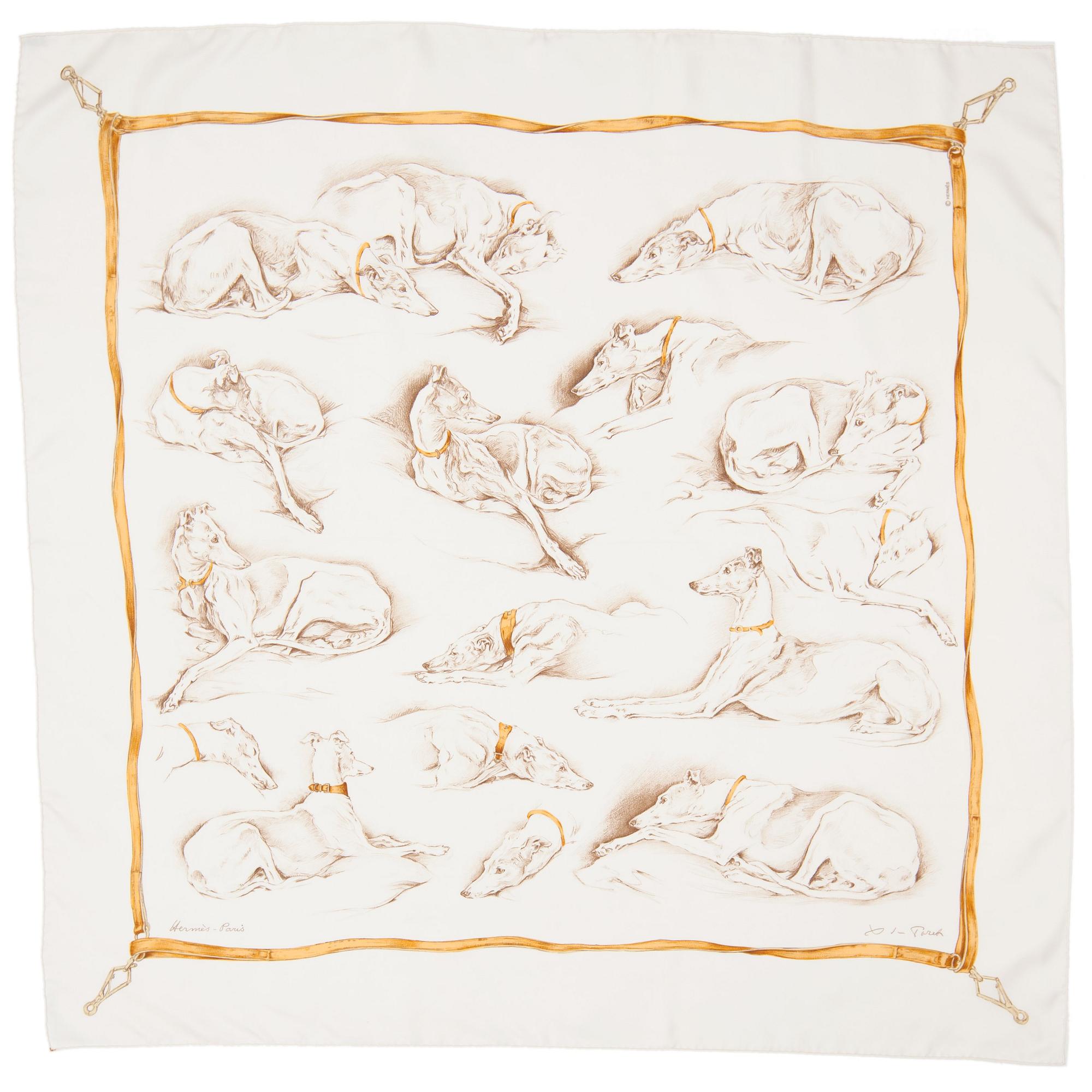 HERMÈS, as silk scarf, "Chien de Meute".