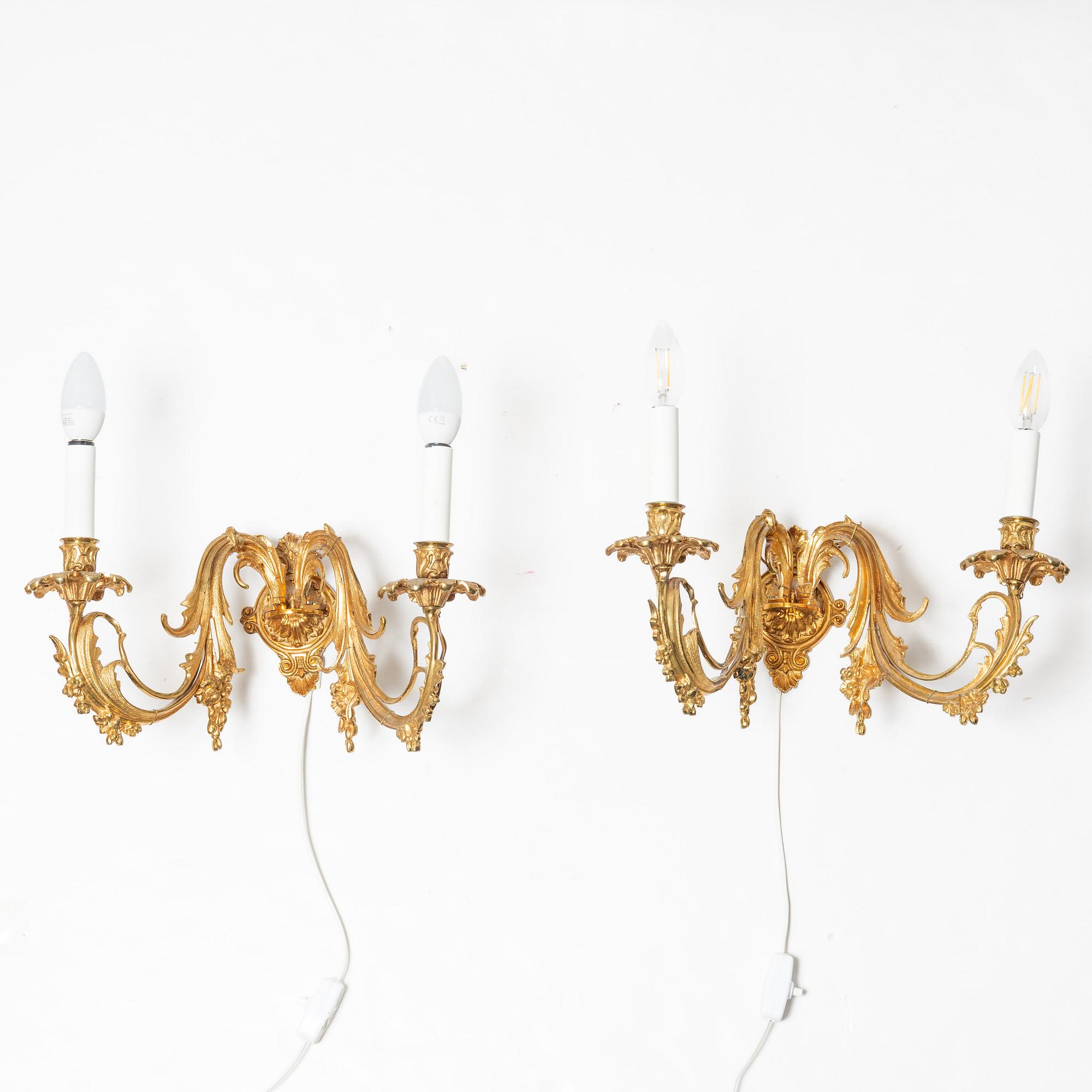 Wall sconces, a pair, circa 1900.