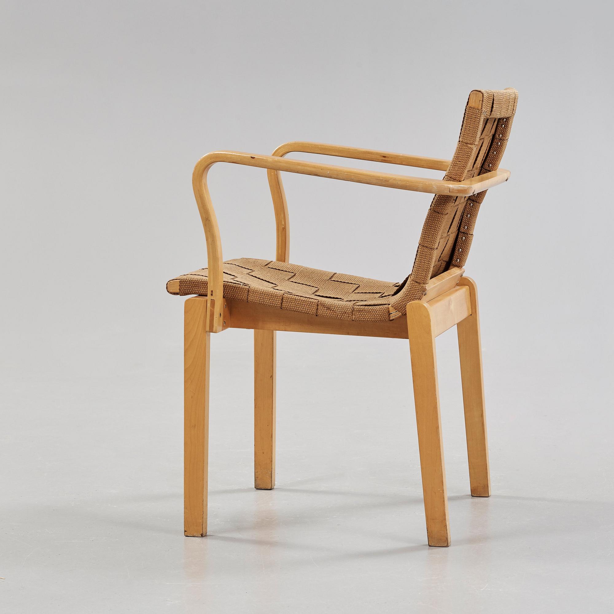 An Alvar Aalto armchair, made on license by Aalto Design, Hedemora for Artek, Sweden 1946-56.