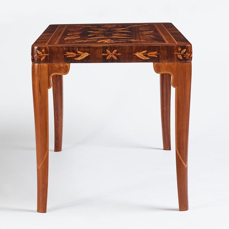 Carl Malmsten, a richly inlayed table, executed by master cabinet maker Albin Johansson, Stockholm 1938.