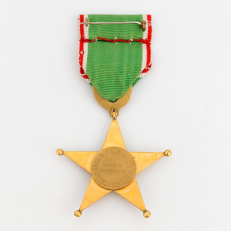 A gilt bronze Republic Order of the Star of Italian Solidarity. Third Class Breast Badge, on original ribbon.