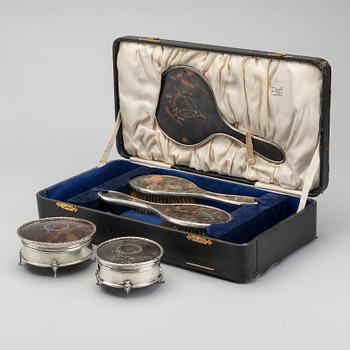 TOILETTSET 5 dlr silver och sköldpadd Birmingham 1920-tal.