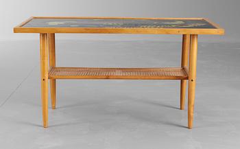 A Stig Lindberg enamel and birch sofa table, Gustavsberg, signed and dated 1952.