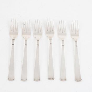 Jacob Ängman, fiskbestick, 12 st, silver, "Rosenholm", Stockholm 1951 och Eskilstuna 1979.