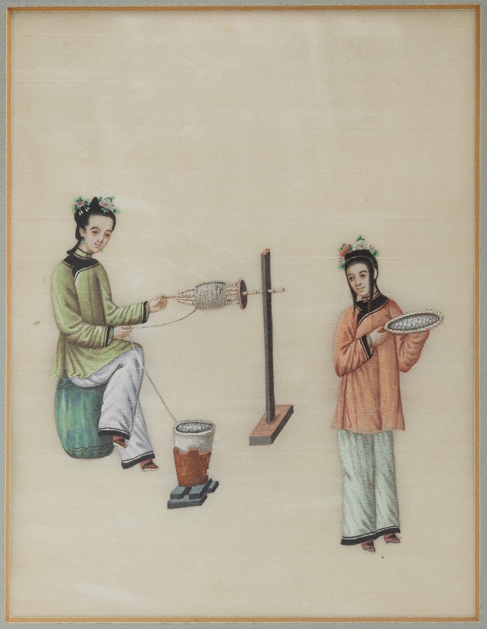Rispappersmålningar, två stycken, Kina, Qingdynastin, 1800-tal.
