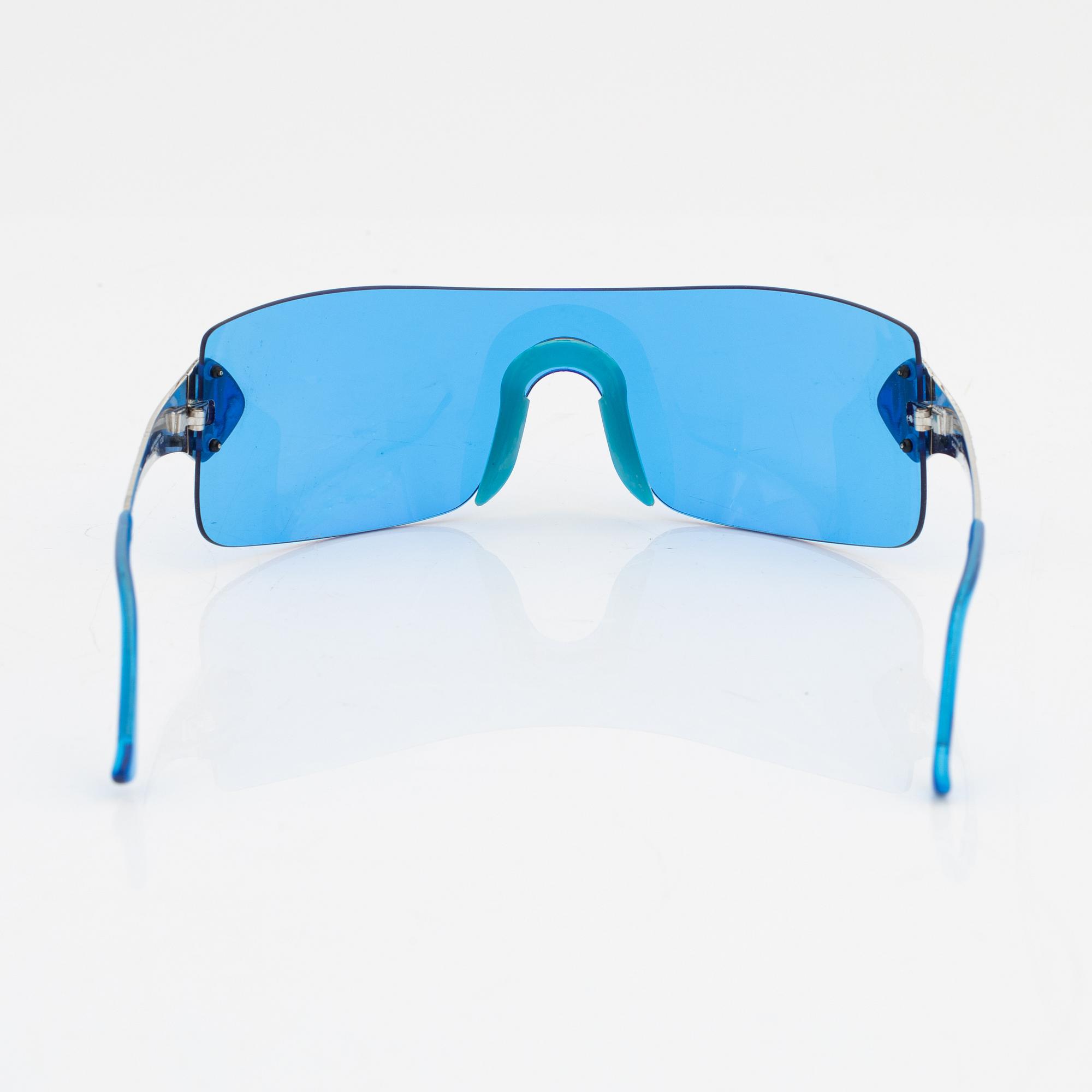 Christian Dior, a pair of white gold plated and blue glass sunglasses.