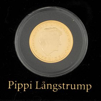 Astrid Lindgren, minnesmynt, 3 st, guld, 2004.