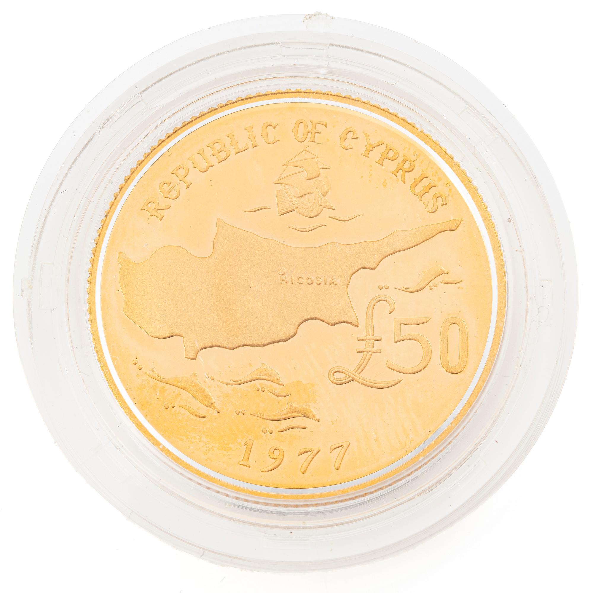 Gold coin, Cyprus, Archbishop Makarios, 50 Pounds, 1977.
