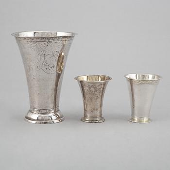 Three Swedish 19th century silver beakers.