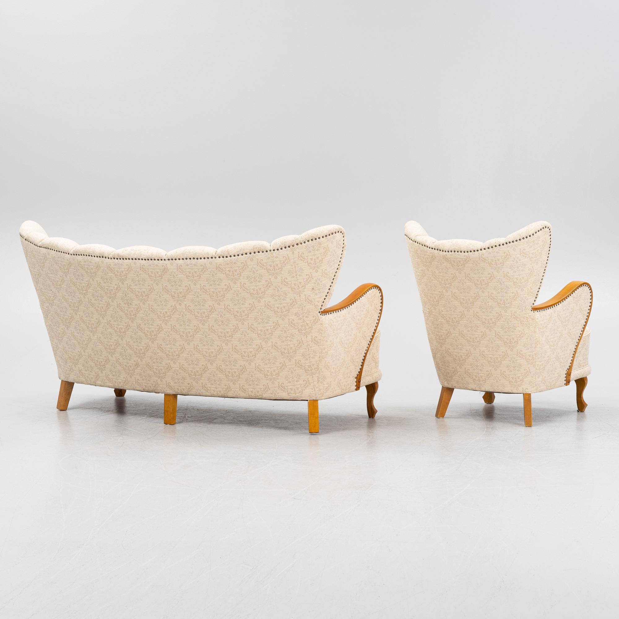 Soffa samt fåtölj, Swedish Modern, 1940-tal.