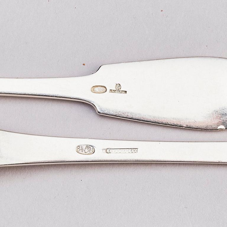 Fish-cutlery, silver, 12 forks, Fabergé, Moscow 1908-1917 and 11 knives, Vladimirov, St. Petersburg 1899-1908.