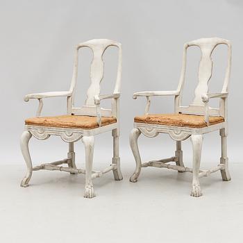 KARMSTOLAR, 1 par, senbarockstil, 1800-talets andra hälft.