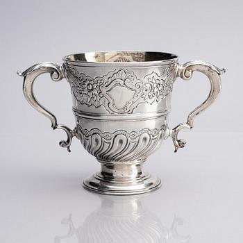A Brittish 18th century two-handled silver cup, mark of John Eckford II, London 1744.