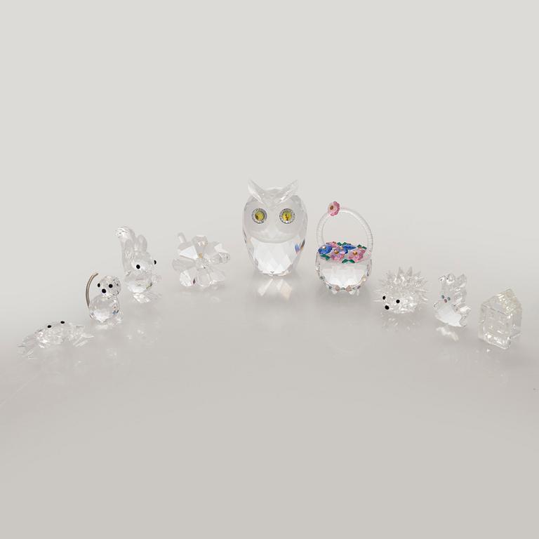 Swarovski, a set of 9 crystal figurines, late 20th century.