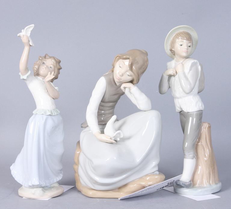 FIGURINER, 3 st, porslin, Spanien, bl a Lladro.