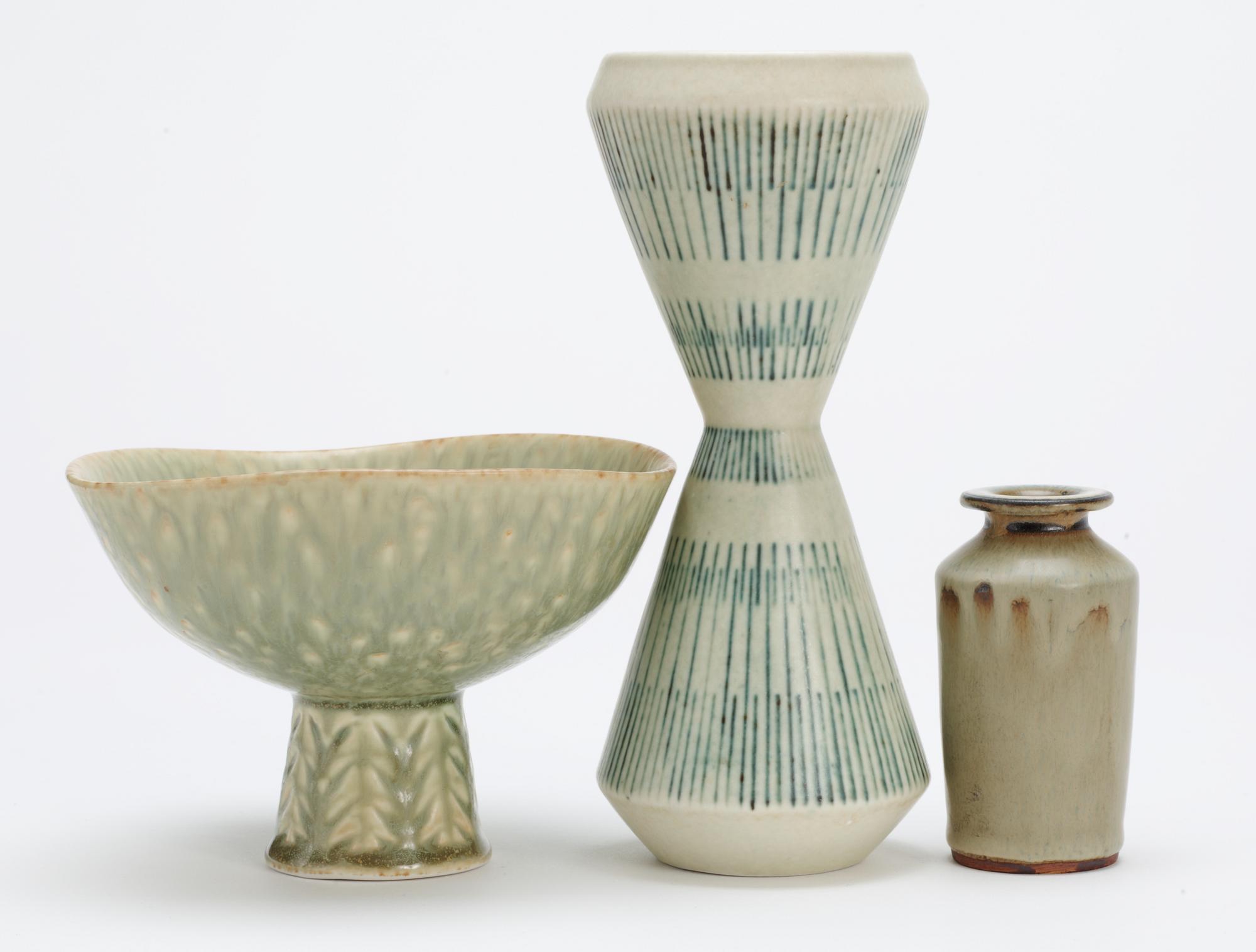 A Carl Harry Stålhane stoneware bowl and two vases, Rörstrand.