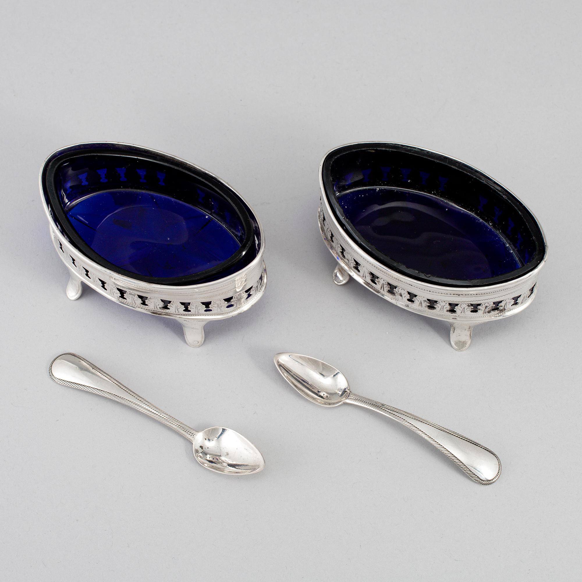 A pair of silver salt cellars, mark of H.