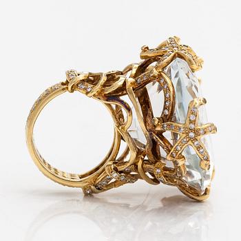 An 18K gold ring, topaz and diamonds  approx. 1.60ct in total, Sasha Ratiu Jewellery, London.