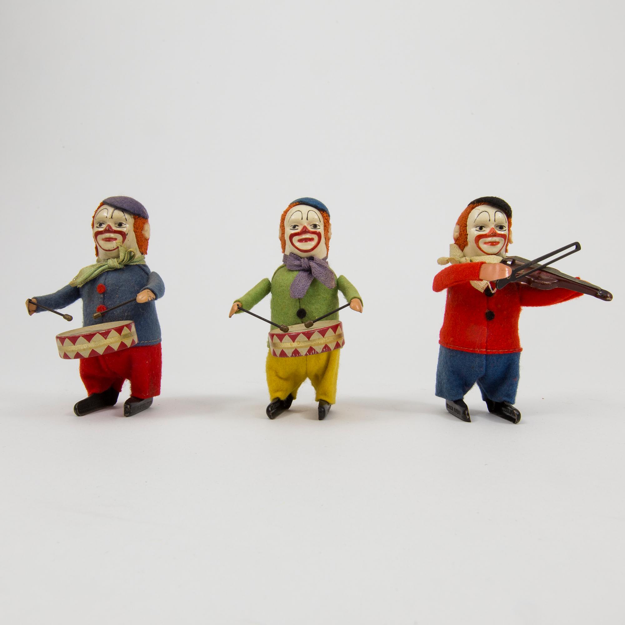 Three Schuco clowns Germany 1950s.