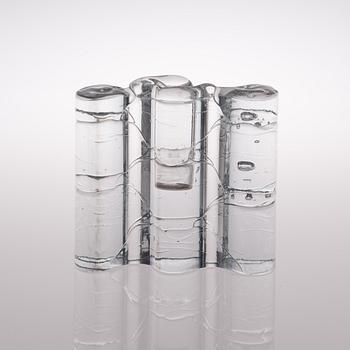 A glass sculpture / a set of three candlesticks, the Archipelago series. Signed Timo Sarpaneva.