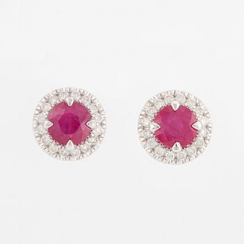 Earrings, 18K white gold with rubies and brilliant-cut diamonds.