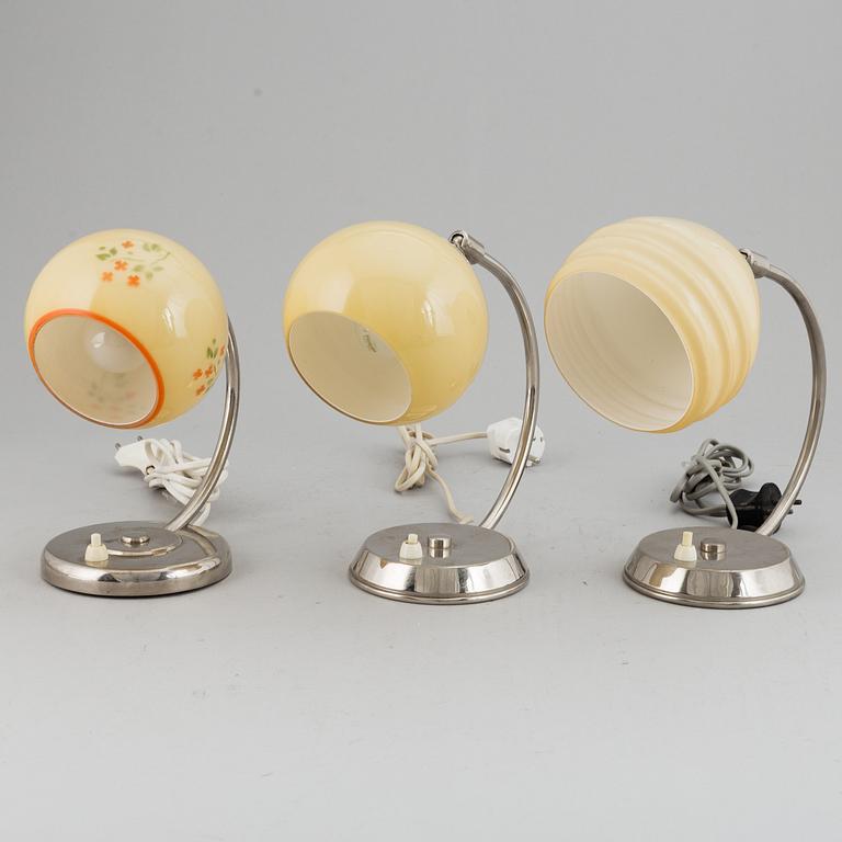 Three  table lamps, ca 1930/40's.