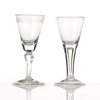 Three wine glasses, 18th century.