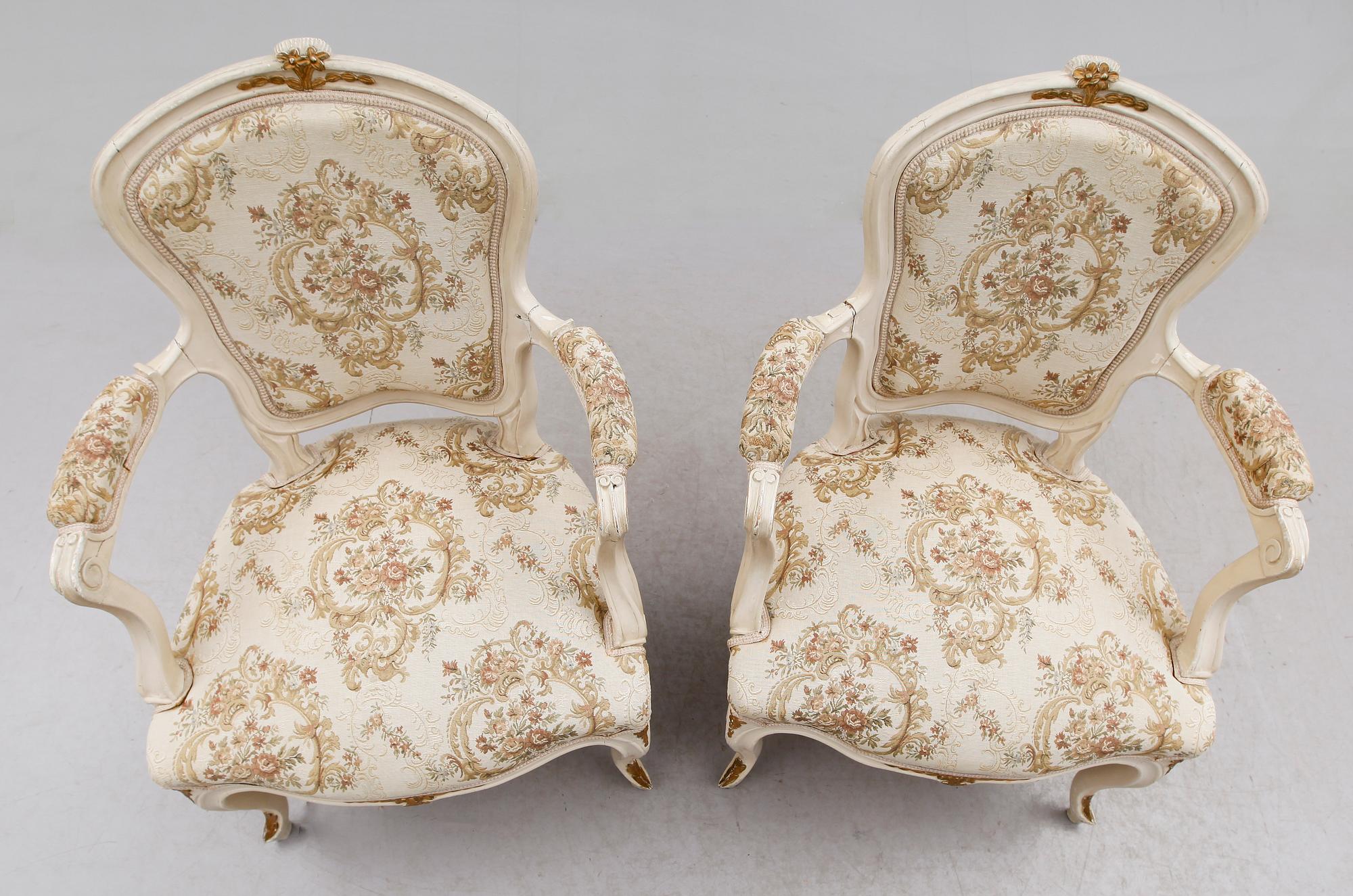 KARMSTOLAR, 1 par, rokokostil, 1800-talets andra hälft.