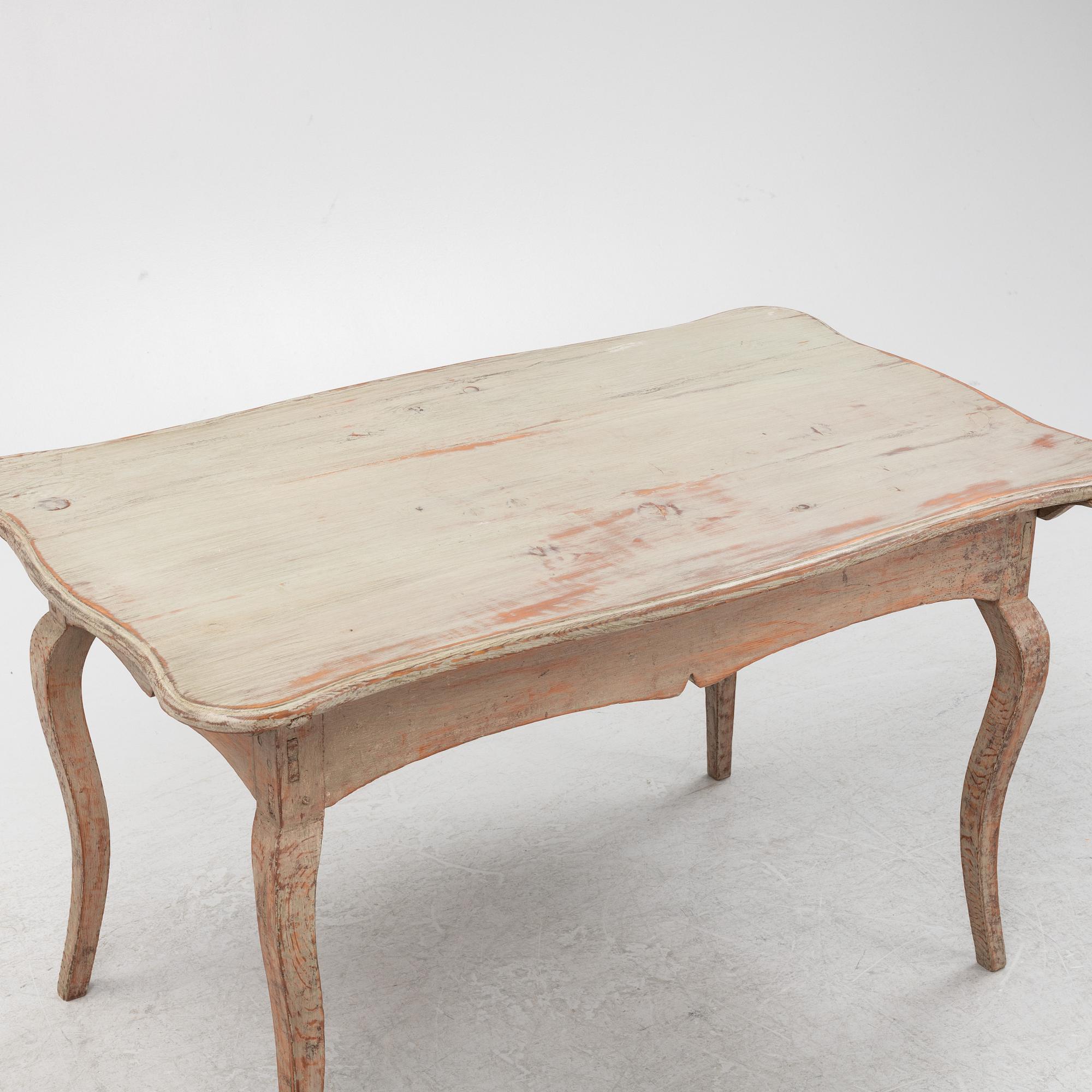 A painted pine Rococo table, 18th Century.