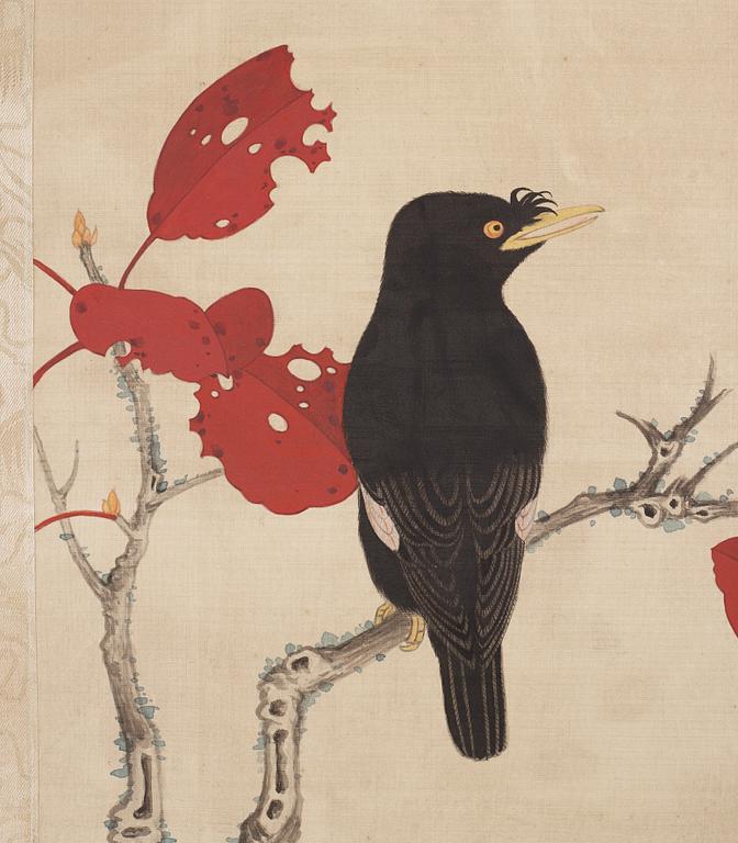 A Chinese painting, ink and color on silk. 20th century, signed Lin Ai.