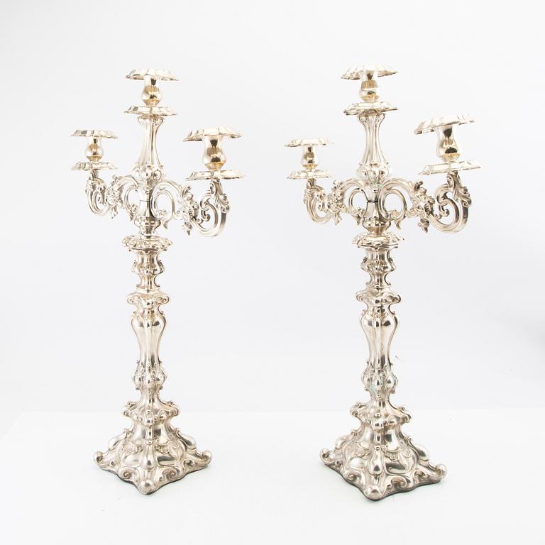 Candelabras, a pair in Neorococo style, nickel silver, circa 1900.