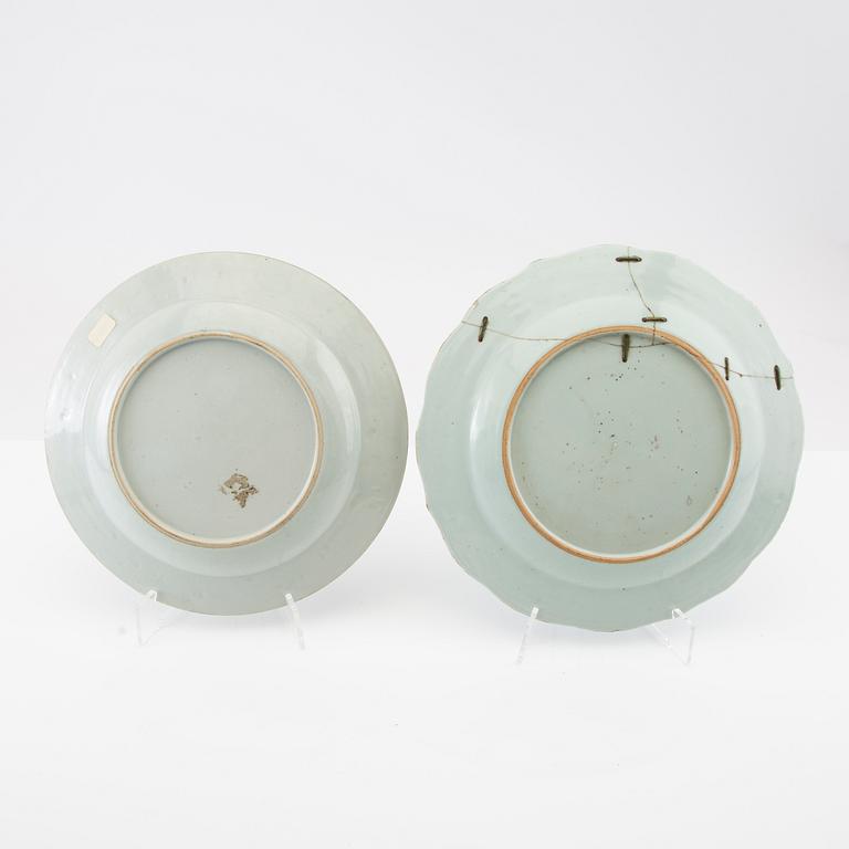 Plates, six pieces, porcelain. Qing Dynasty, Qianlong period (1736-95).