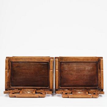 A pair of hardwood armchairs, late Qing dynasty.