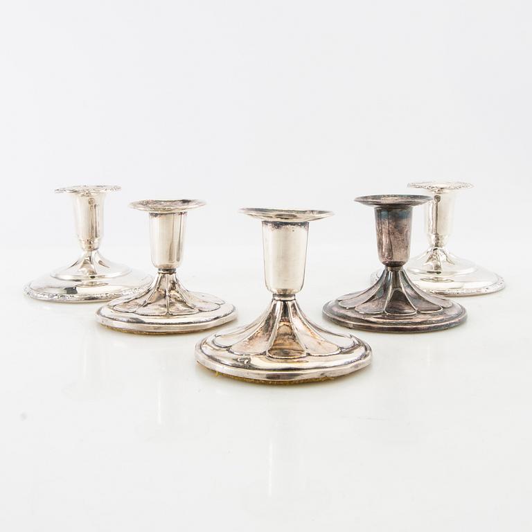 Ljusstakar 5 st silver Ceson Göteborg 1957 samt svenska importstämplar 1900-talets mitt.