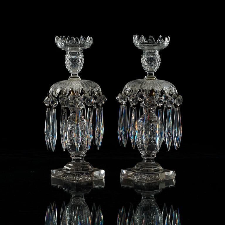 A pair of cut glass candlesticks, England/Irland, 19th Century.