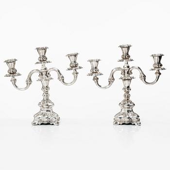 A pair of silver candelabra, Baroque style, Swedish import mark, 20th century.