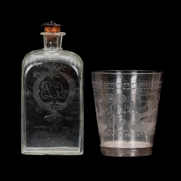 GLAS och FLASKA, glas, 1700-tal.