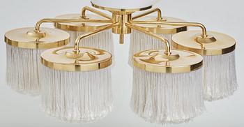 Hans-Agne Jakobsson, a six shade model "T-606" brass and tassle ceiling lamp, Markaryd, Sweden 1960-70´s.