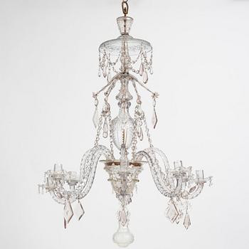 An Irish George III cut glass eight light chandelier, later part of the 18th century.