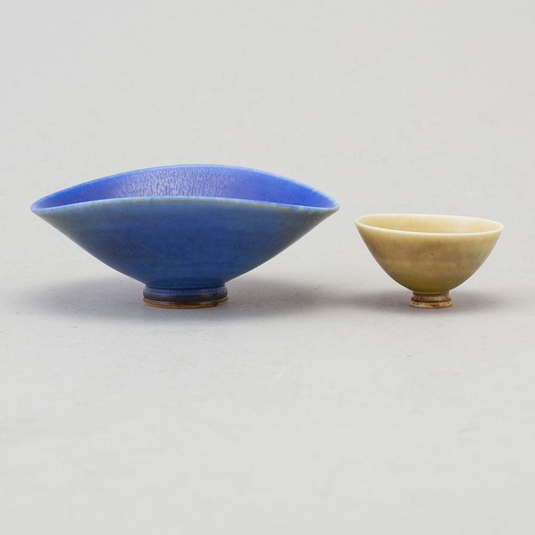 BERNDT FRIBERG, a set of five miniature stoneware vases and two bowls, Gustavsberg studio, Sweden  1961-75.