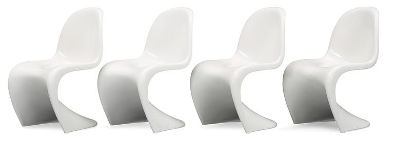 A set of four Verner Panton white plastic chairs 'Panton chair' by Herman Miller 1971-76.