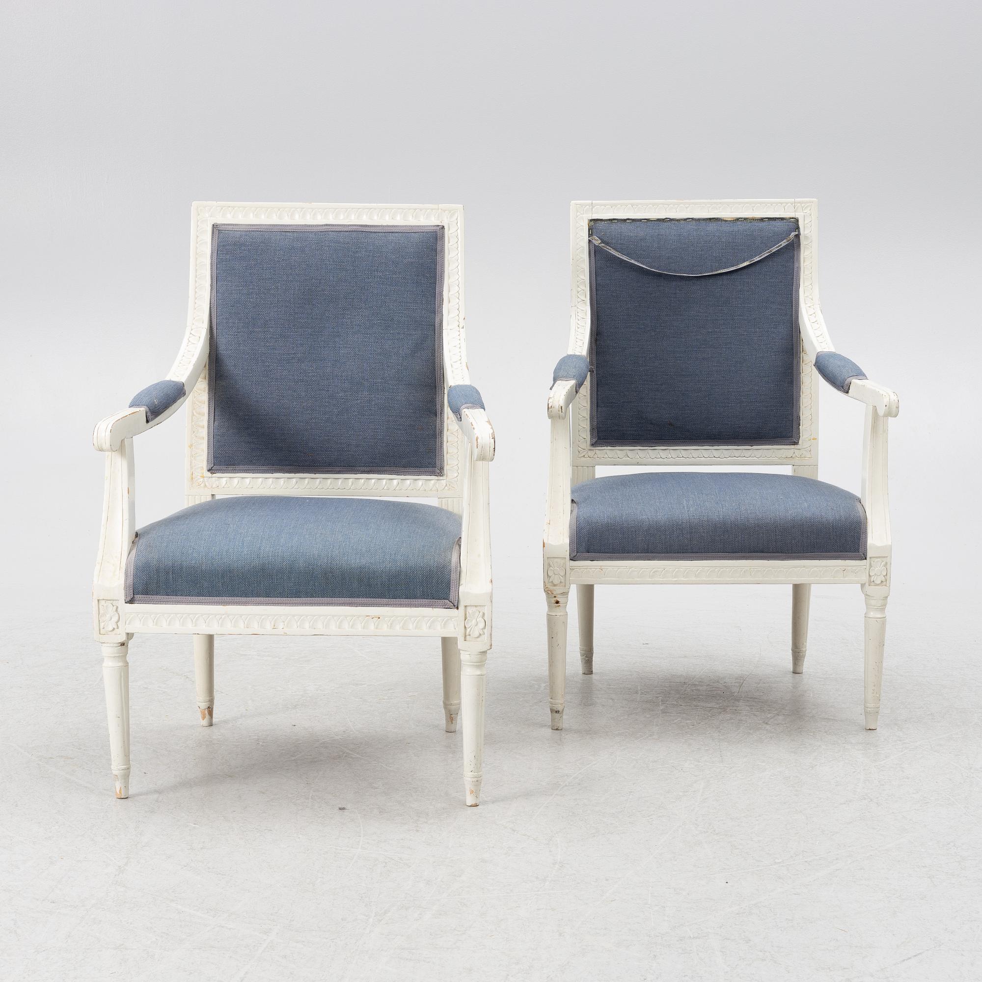 Armchairs, a pair, Gustavian style, circa 1900.