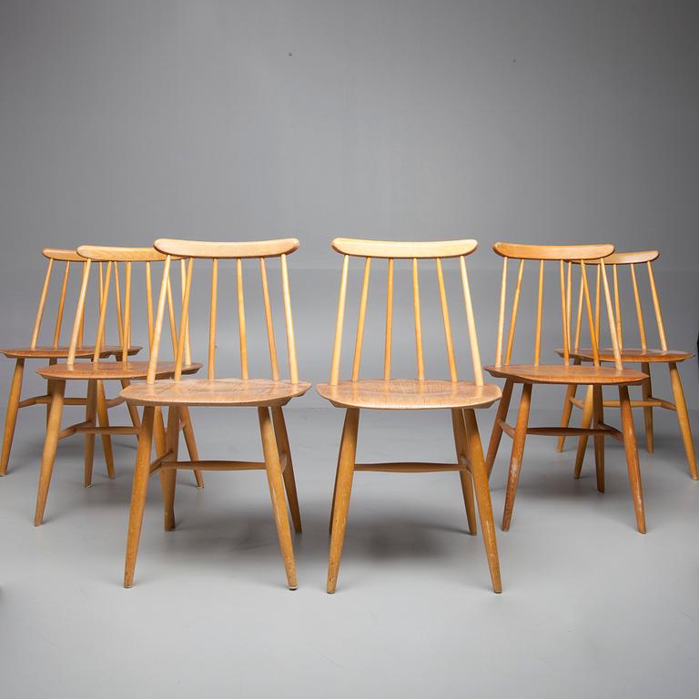 STOLAR, 6 st, "Fanett 55 T", design Ilmari Tapiovaara,  Edsbyverken, 1900-talets mitt.